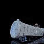 Black Arabic Numerals White Dial Full Iced Out Moissanite Diamond Watch Left Profile View