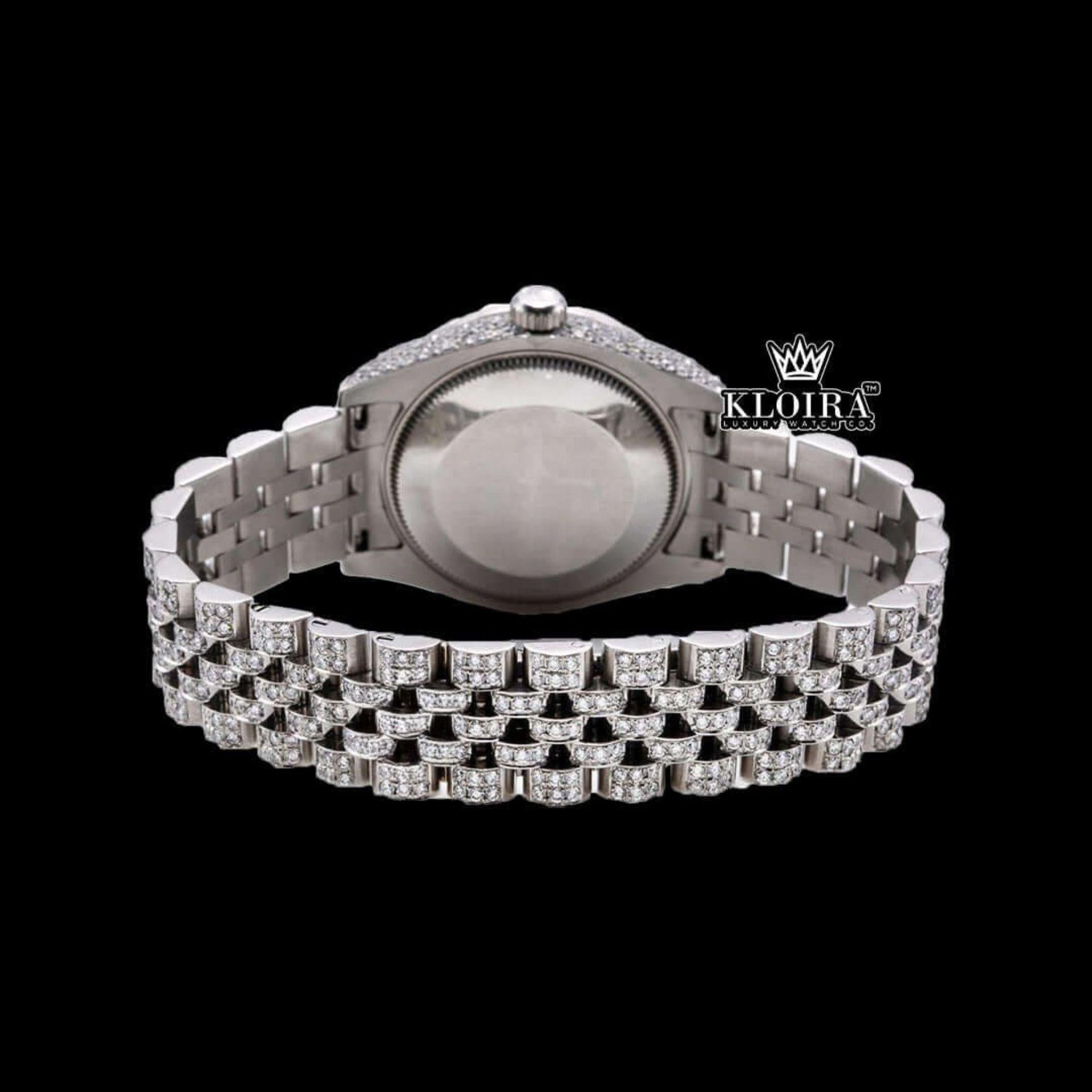 Black Arabic Numerals White Gold Iced Out Moissanite Diamond Watch Caseback View