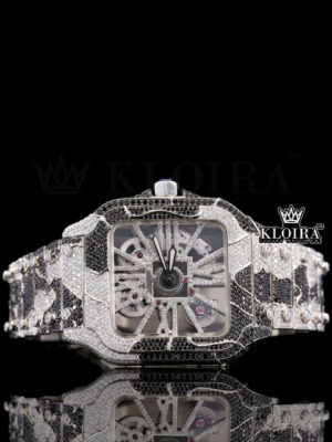 Black Camouflage Strap Skeleton Dial Two Tone Moissanite Watch