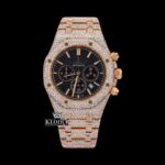 Black Chronograph Dial Fully Iced Out Rose Gold Lab Grown Diamond Watch