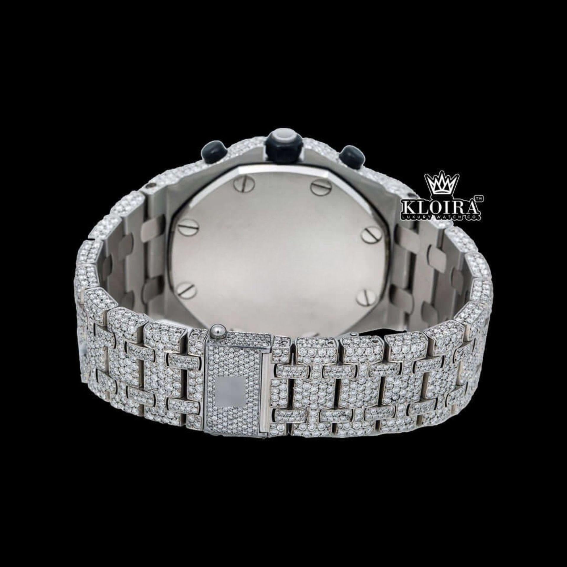 Black Dia Standard Numerals Chronograph Iced Out Moissanite Watch Caseback View