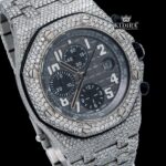 Black Dia Standard Numerals Chronograph Iced Out Moissanite Watch Close Up Dial View