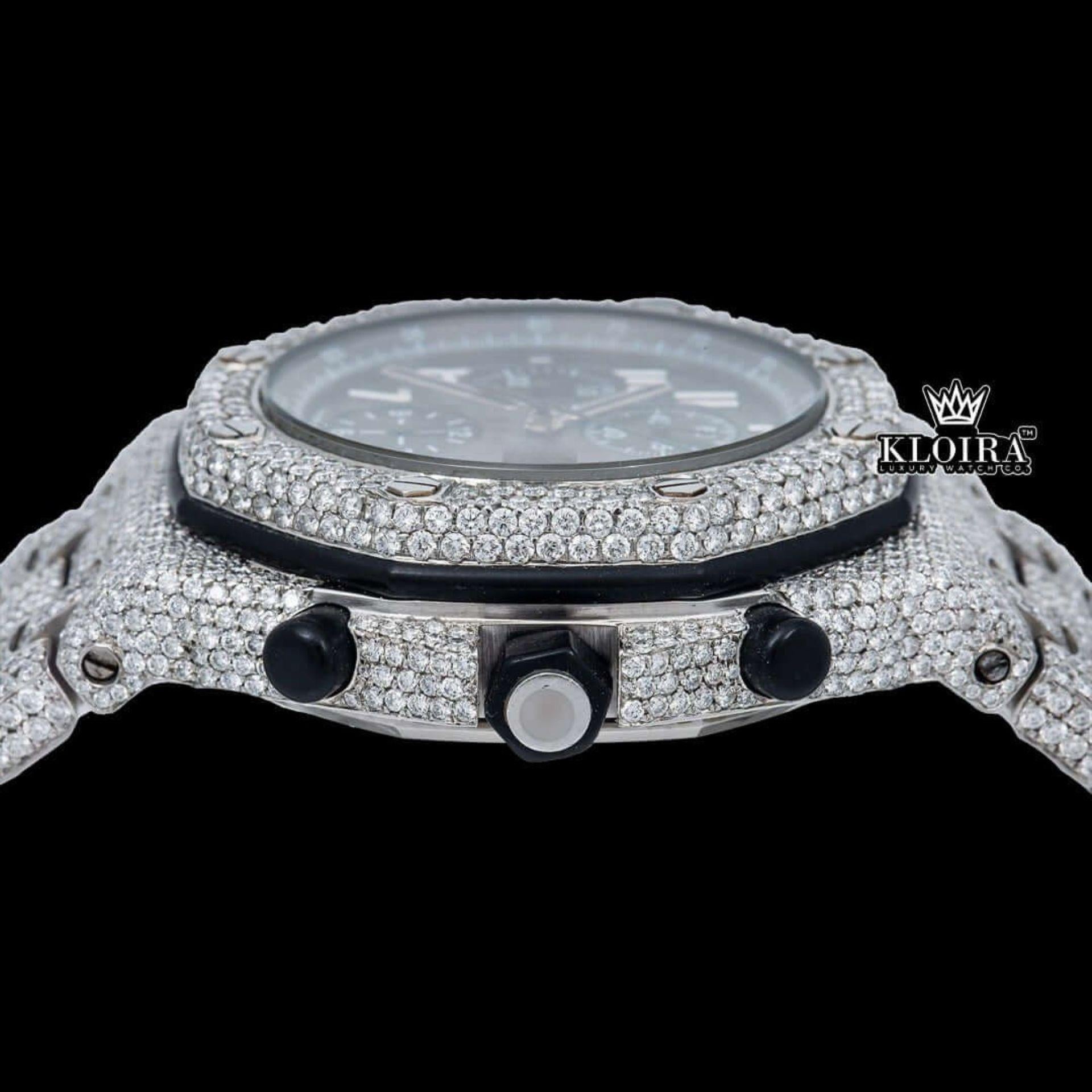 Black Dia Standard Numerals Chronograph Iced Out Moissanite Watch Crown View