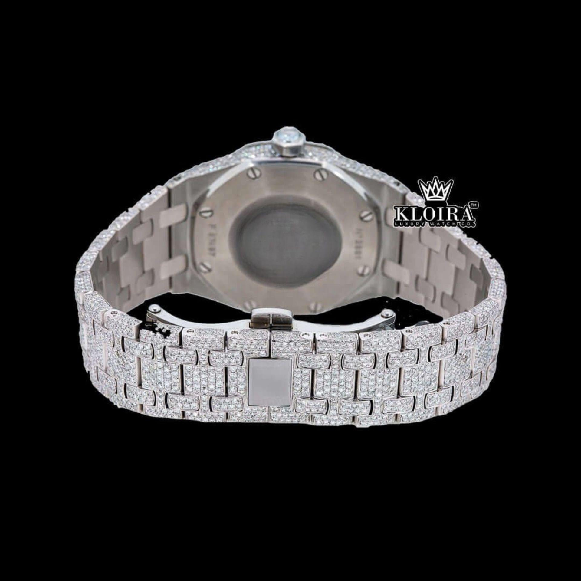 Black Dial AP Fully Iced Out Moissanite Diamond Watch Caseback View