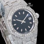 Black Dial AP Fully Iced Out Moissanite Diamond Watch Close Up Dial View