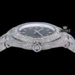 Black Dial AP Fully Iced Out Moissanite Diamond Watch Crown View