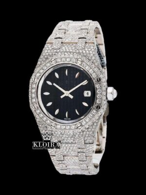 Black Dial AP Fully Iced Out Moissanite Diamond Watch