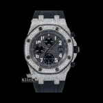 Black Dial Black Rubber Strap Semi Iced Out Moissanite Watch