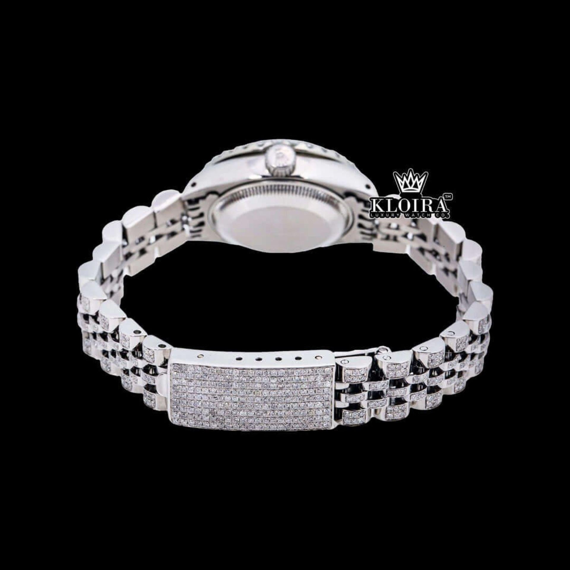 Black Dial Date Display Fully Iced Out Moissanite Diamond Watch Caseback View