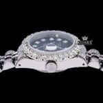 Black Dial Date Display Fully Iced Out Moissanite Diamond Watch Crown View