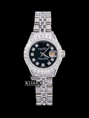 Black Dial Date Display Fully Iced Out Moissanite Diamond Watch