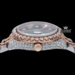 Black Dial Diamond Markers Two Tone Classic Link Strap Moissanite Watch Crown View