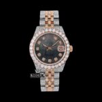 Black Dial Diamond Markers Two Tone Classic Link Strap Moissanite Watch