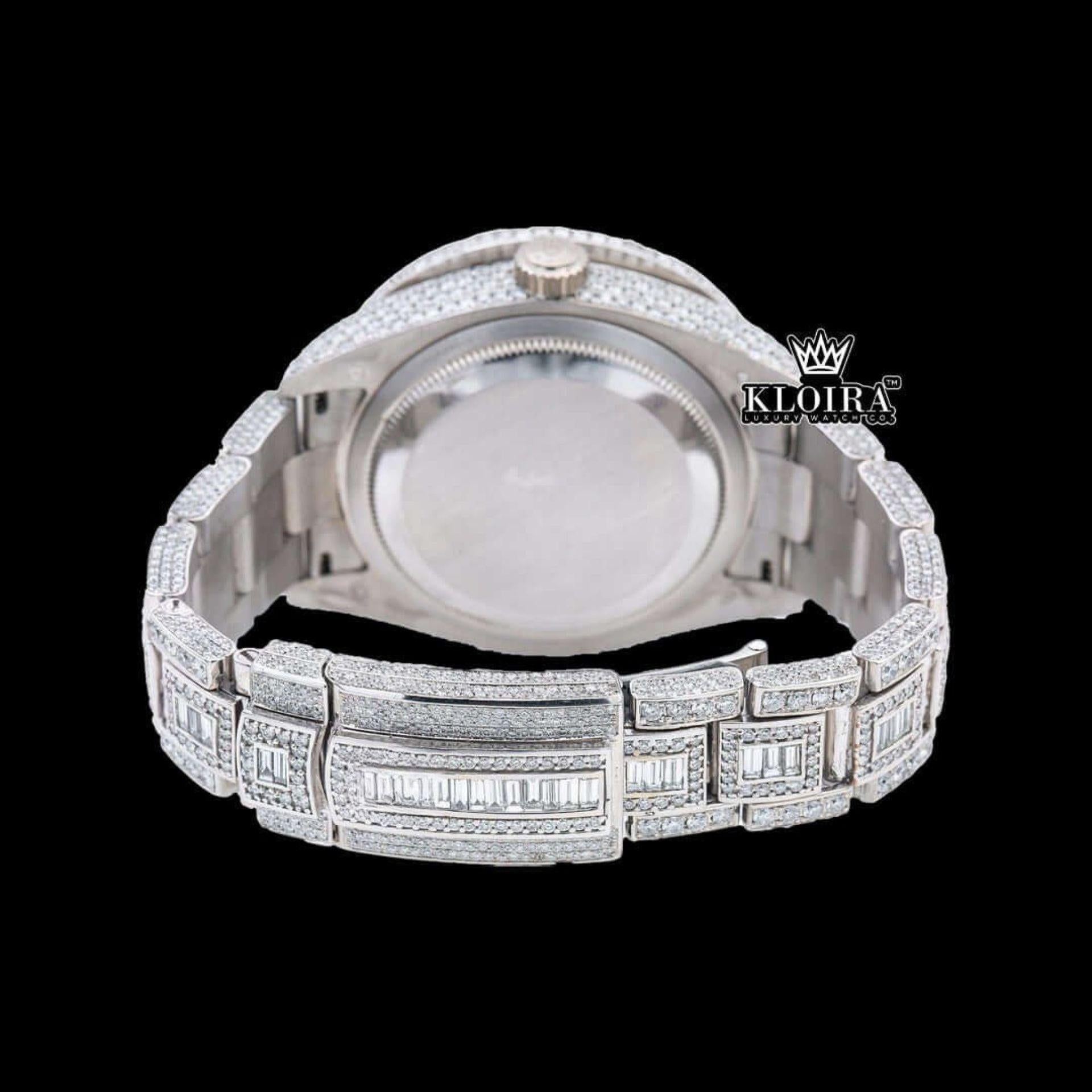 Black Dial Dual Time Sky Full Iced Out Moissanite Diamond Watch Caseback View