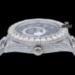 Black Dial Dual Time Sky Full Iced Out Moissanite Diamond Watch Crown View