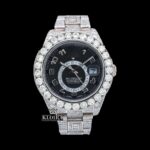 Black Dial Dual Time Sky Full Iced Out Moissanite Diamond Watch