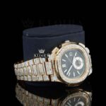 Black Dial Fully Iced Out Baguette Strap Lab Grown Diamond Watch Right Profile View
