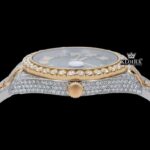 Black Dial Roman Numerals Rose Gold Two tone Moissanite Diamond Watch Crown View