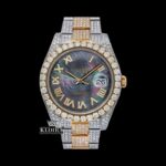 Black Dial Roman Numerals Rose Gold Two tone Moissanite Diamond Watch