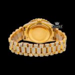 Black Dial Roman Numerals Yellow Gold Moissanite Diamond Watch Caseback View