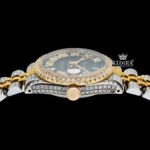 Black Dial Yellow Roman Numerals Iced Out Moissanite Diamond Watch Crown View