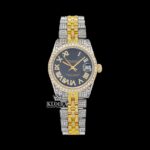 Black Dial Yellow Roman Numerals Iced Out Moissanite Diamond Watch