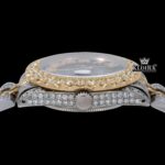 Black Dial Yellow Roman Numerals Two Tone Iced Out Moissanite Diamond Watch Crown View
