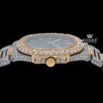 Black Dial Yellow Stick Markers Iced Out Two Tone Moissanite Diamond Watch Crown View