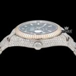 Black Dual Time Dial Stick Markers Two Tone Moissanite Watch Crown View