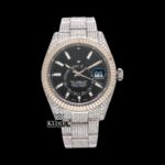 Black Dual Time Dial Stick Markers Two Tone Moissanite Watch