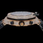 Black Leather Strap Chronograph Yellow Dial Moissanite Diamond Watch Crown View