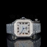 Black Iced Out White Dial Roman Numerals Moissanite Diamond Watch