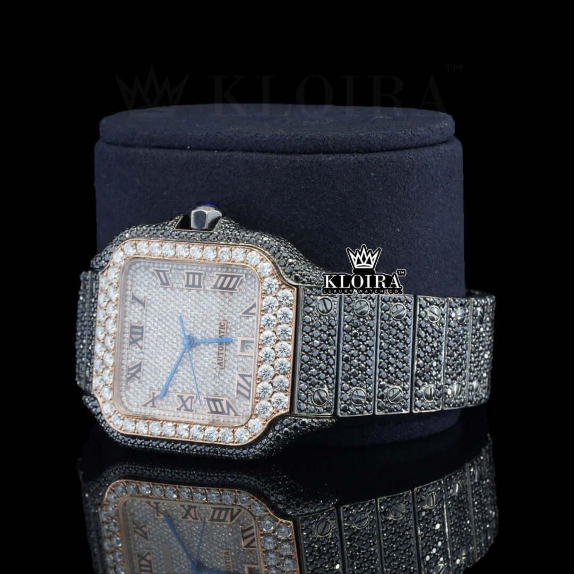 Black Moissanite Cartier Watch Left Profile View