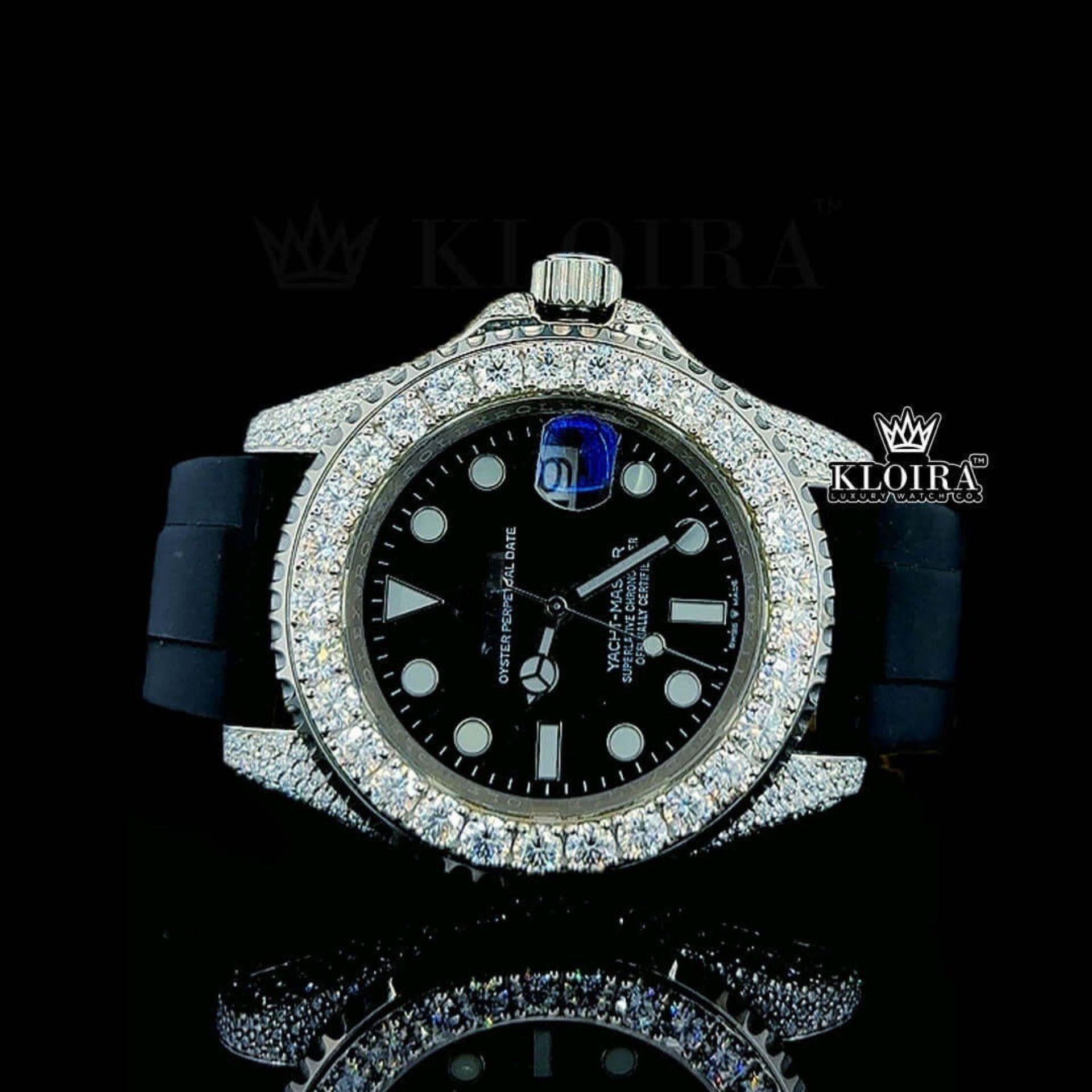 Black Moissanite Rolex Watch Front View