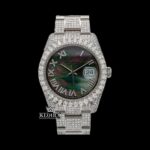 Black Pearl Dial Roman Numerals Fully Iced Out Moissanite Watch