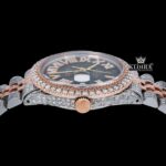 Black Roman Dial Two Tone Diamond Link Strap Moissanite Watch Crown View