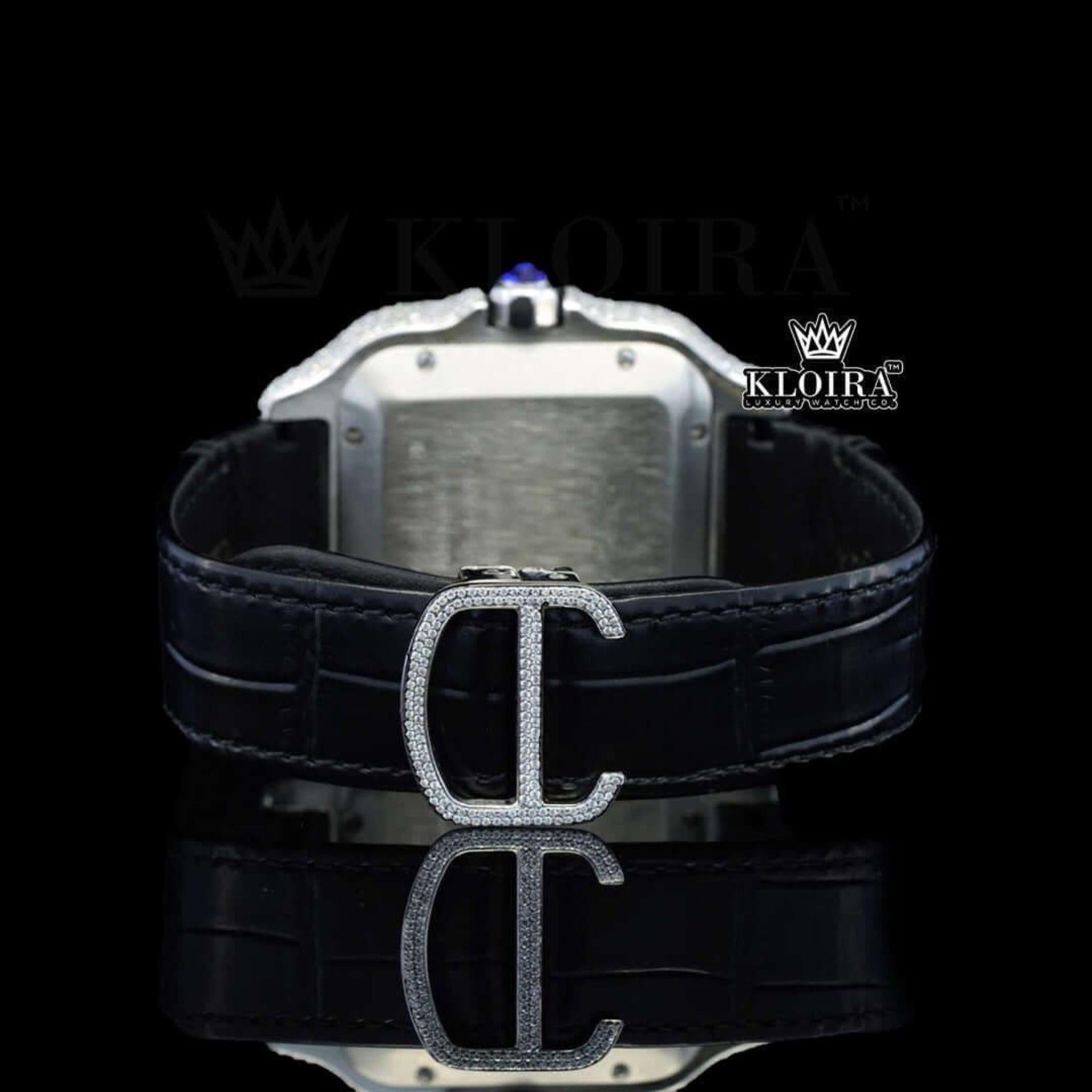Black Roman Dial Yellow Gold Semi Iced Out Natural Diamond Watch Caseback View