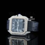 Black Roman Dial Yellow Gold Semi Iced Out Natural Diamond Watch Close Up Dial View