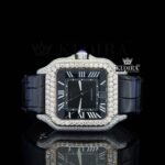 Black Roman Dial Yellow Gold Semi Iced Out Natural Diamond Watch