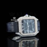Black Roman Dial Yellow Gold Semi Iced Out Natural Diamond Watch Right Profile View