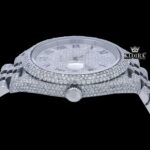 Black Roman Numeral Full Iced Out White Dial Moissanite Diamond Watch Crown View