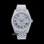 Black Roman Numeral Full Iced Out White Dial Moissanite Diamond Watch