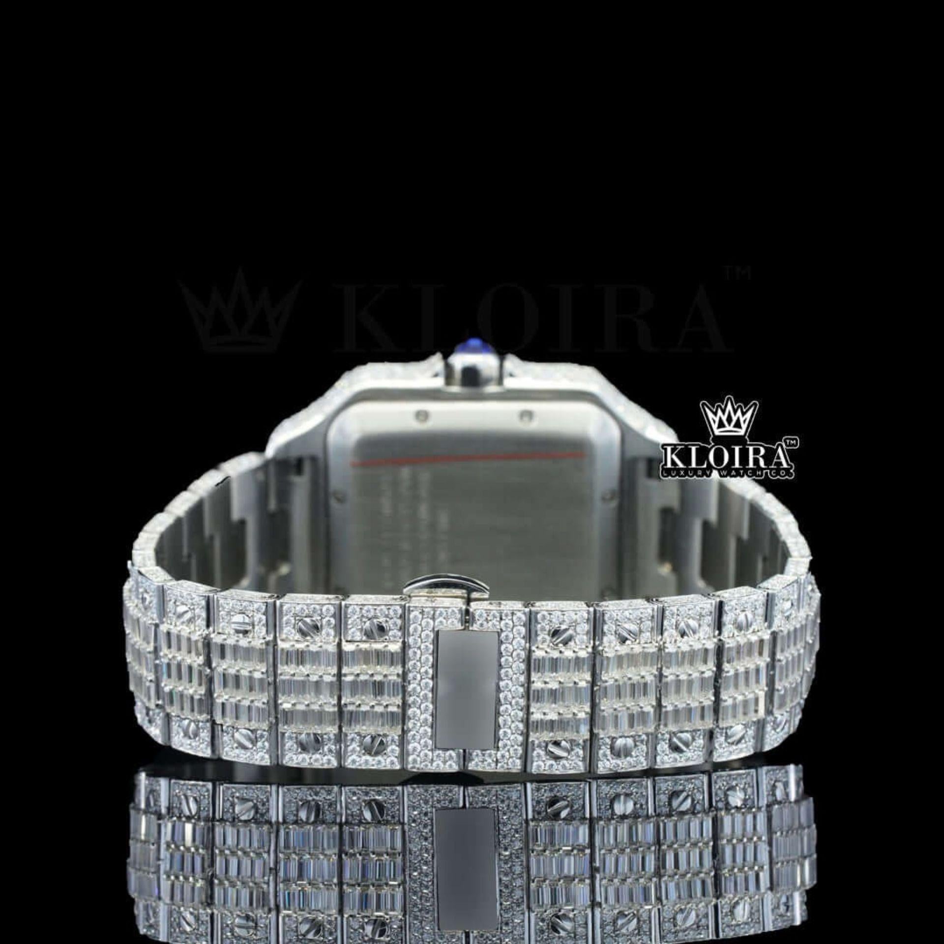 Black Roman Numerals Dial Full Iced Out Baguette Lab-Grown Diamond Watch Caseback View