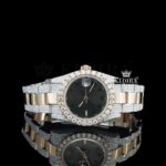 Black Roman Numerals Dial Two Tone Fully Iced Out Moissanite Watch