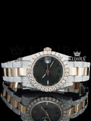 Black Roman Numerals Dial Two Tone Fully Iced Out Moissanite Watch