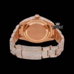 Black Roman Numerals Dual Time Dial Rose Gold Fully Iced Out Moissanite Watch Caseback View