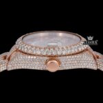 Black Roman Numerals Dual Time Dial Rose Gold Fully Iced Out Moissanite Watch Crown View