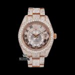 Black Roman Numerals Dual Time Dial Rose Gold Fully Iced Out Moissanite Watch