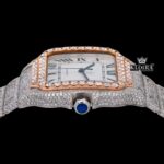 Black Roman Numerals Square White Dial Iced Out Moissanite Watch Crown View