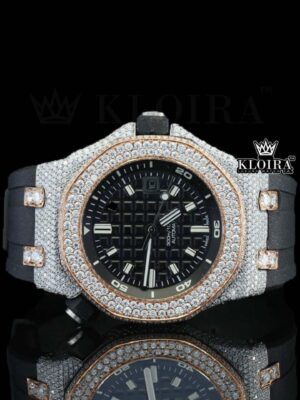 Black Rubber Strap AP Black Dial Semi Iced Out Moissanite Diamond Watch